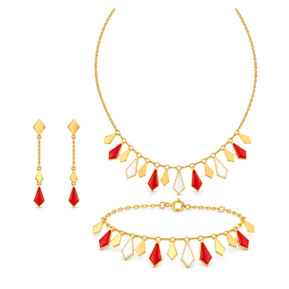 18K Gold Half Set with Geometric Design In Red