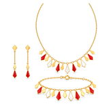 18K Gold Half Set with Geometric Design In Red