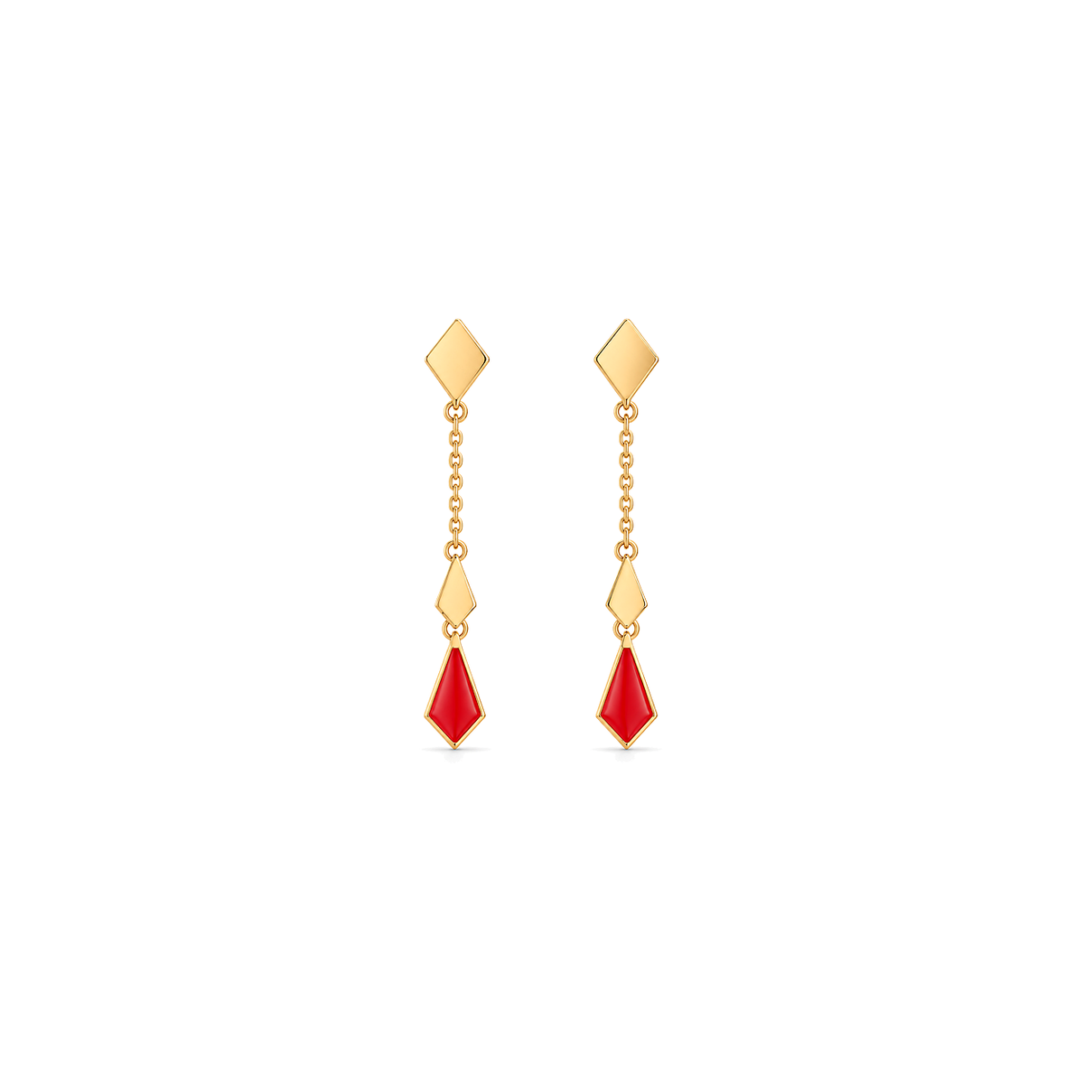 18K Gold Half Set with Geometric Design In Red