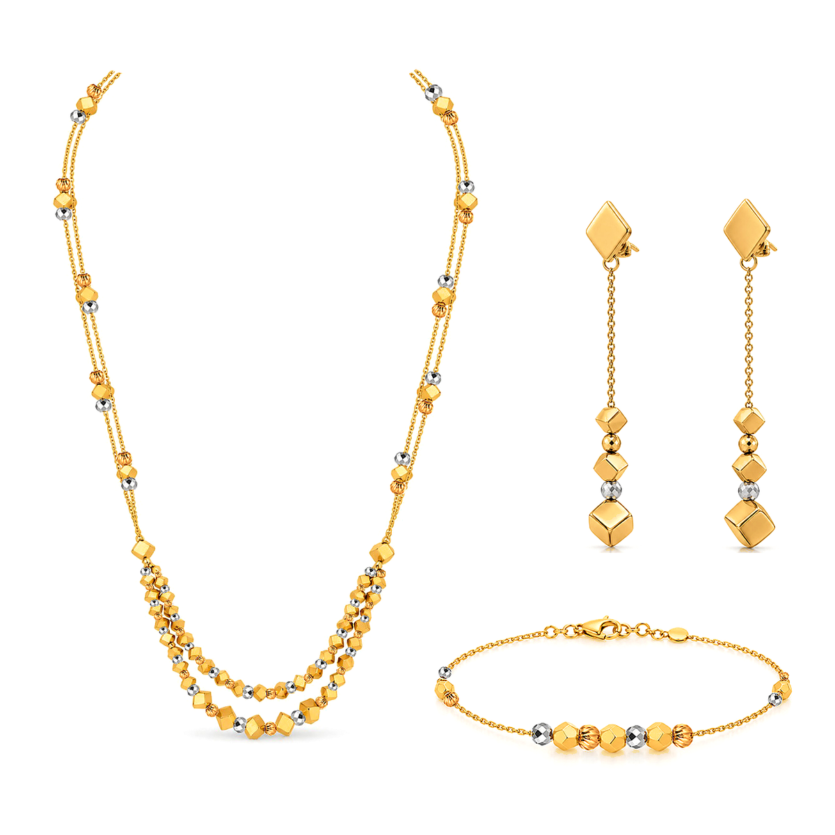 18K Gold Half Set with Geometric Cube Beads Design