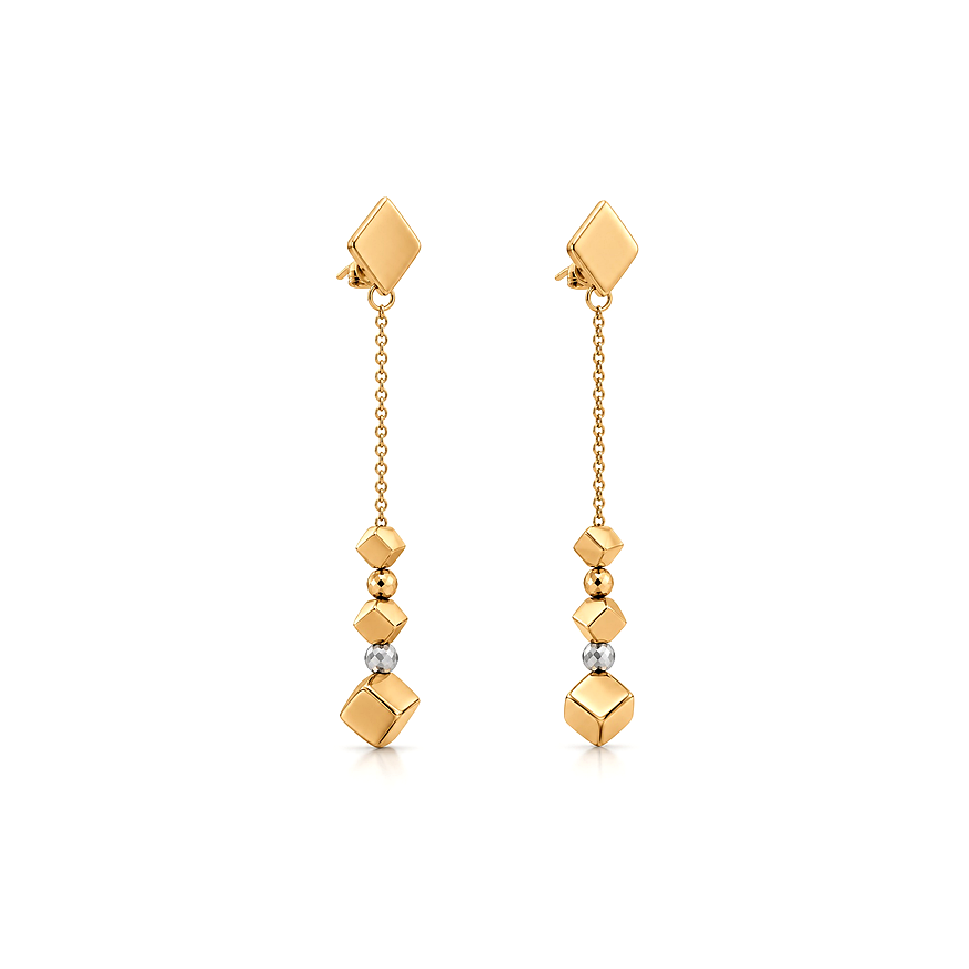 18K Gold Half Set with Geometric Cube Beads Design