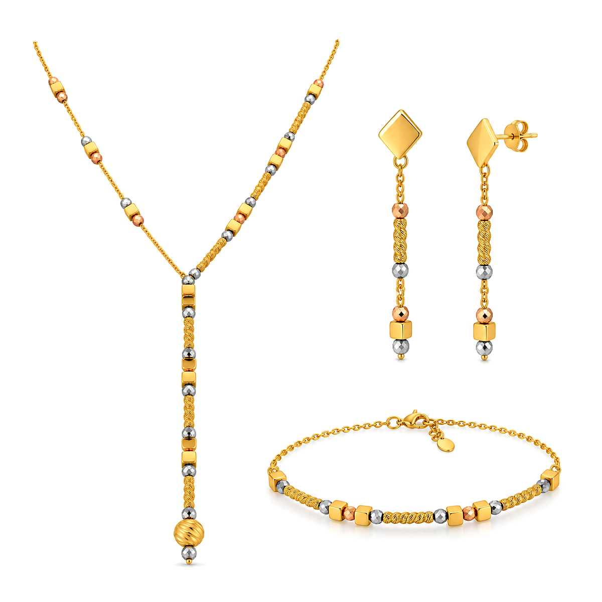 18K Gold Half Set with Long Mesh and Cubes Design