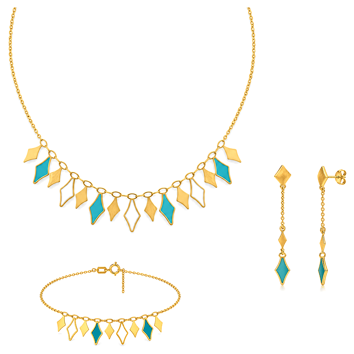 18K Gold Half Set with Turquoise Diamond Shapes Design