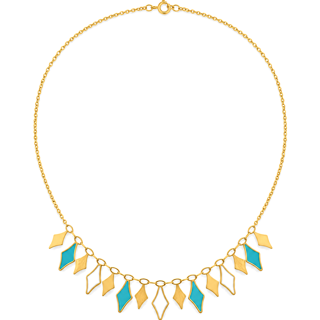 18K Gold Half Set with Turquoise Diamond Shapes Design