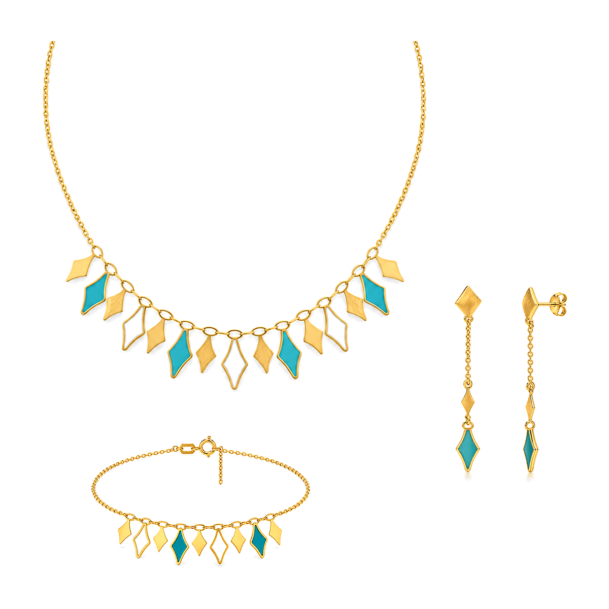 18K Gold Half Set with Delicate Colored Geometric Design
