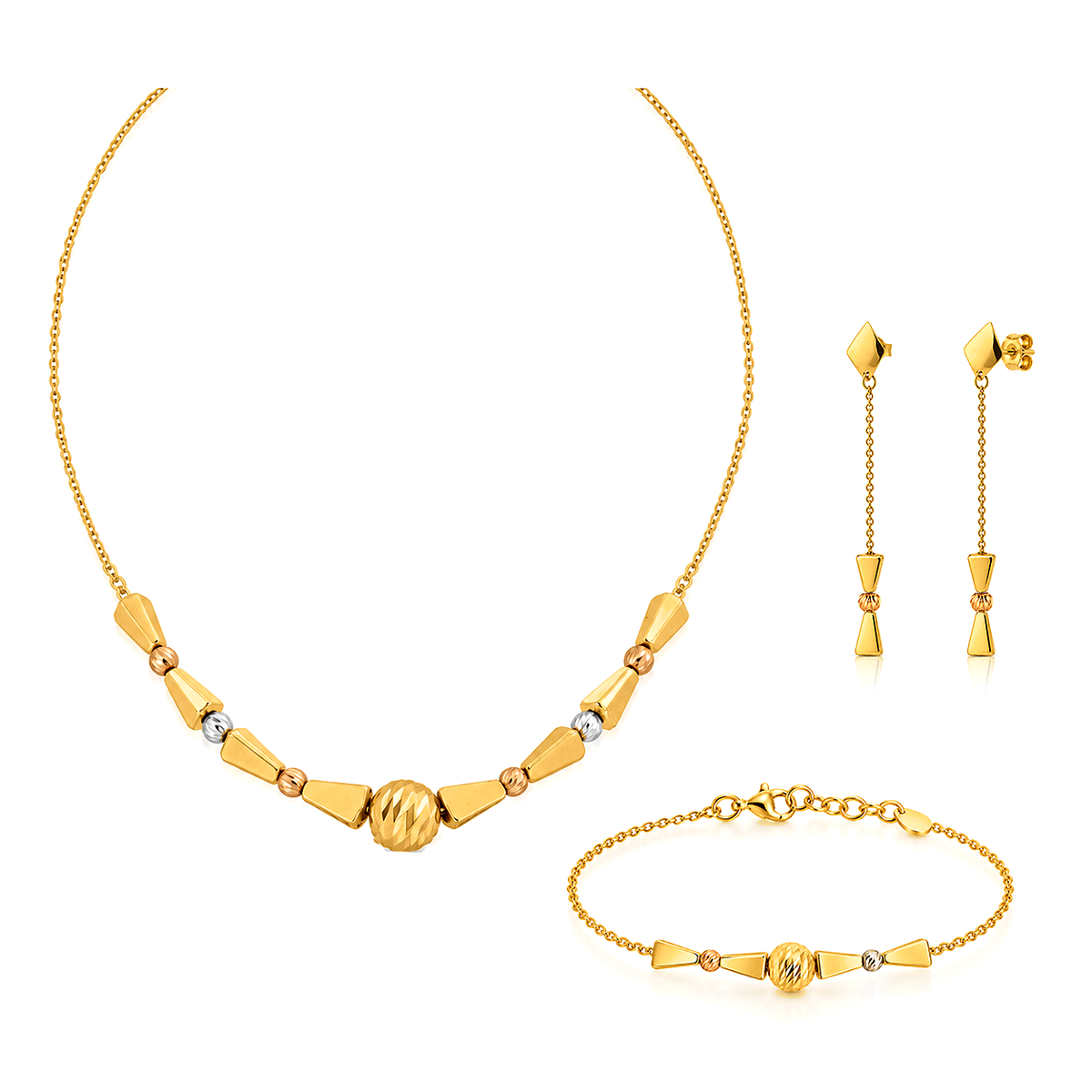 نصف طقم ذهب عيار 18 بتصميم هندسي متدرج