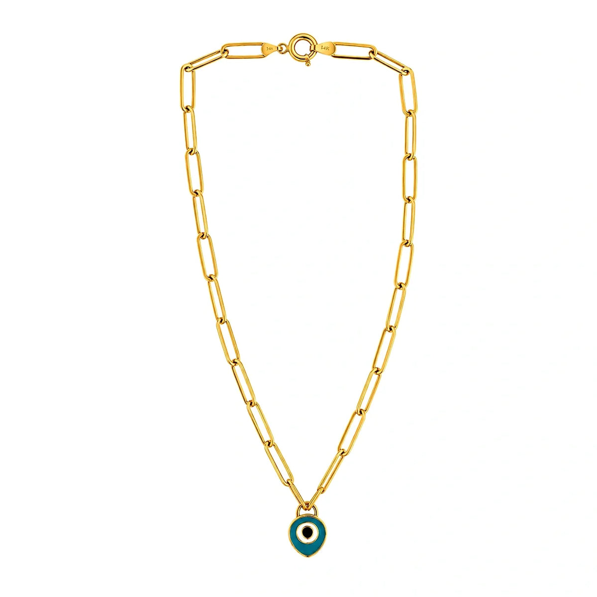 18K Gold Necklace with Eye Colored Pendant