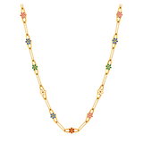18K Gold Necklace with Colorful Flowers