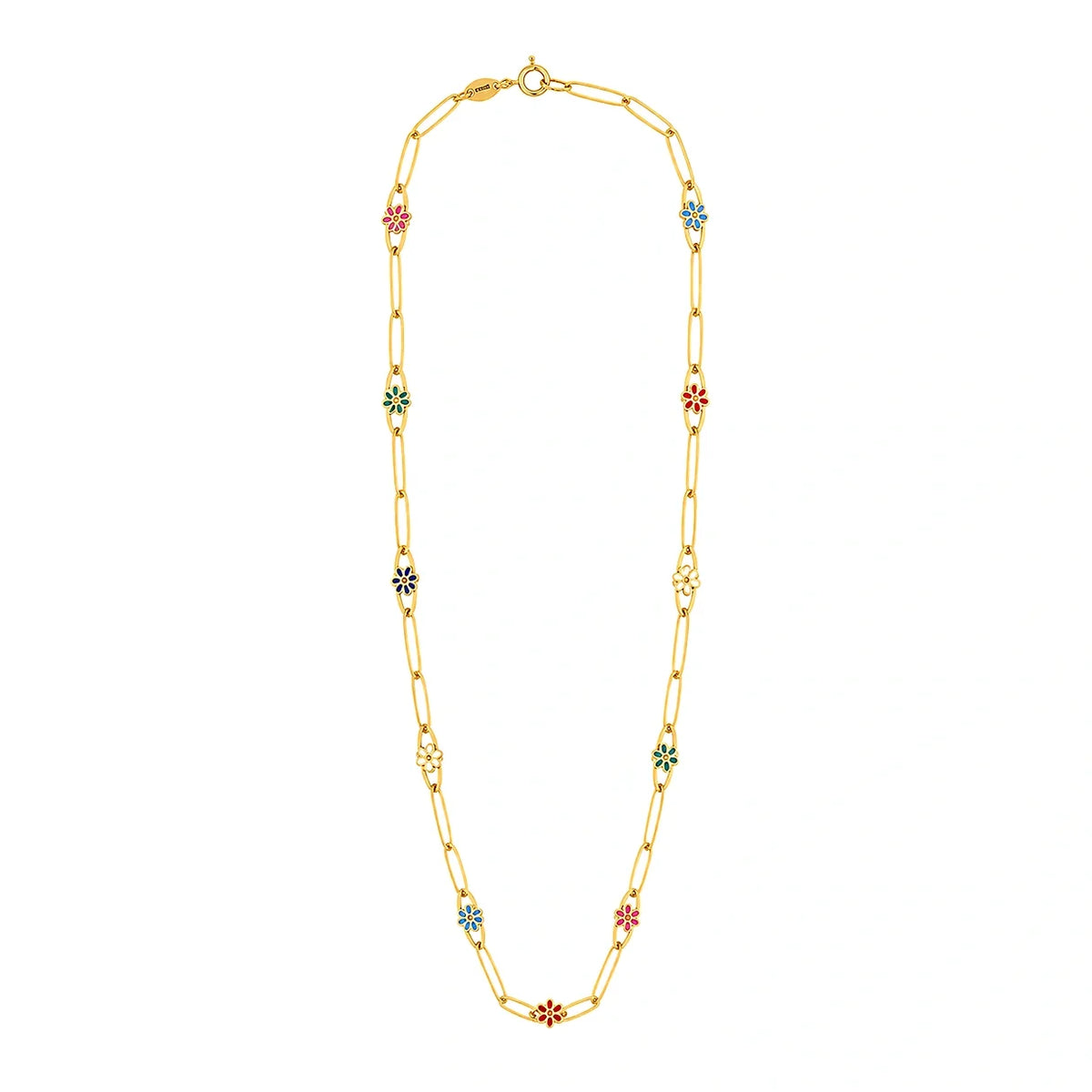 18K Gold Necklace with Colorful Flowers
