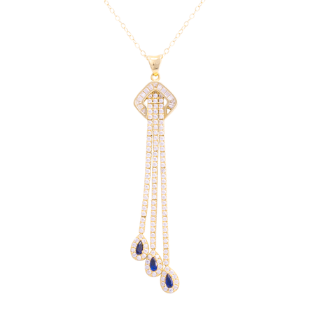 18K Gold Necklace with Dangling Teardrop Design