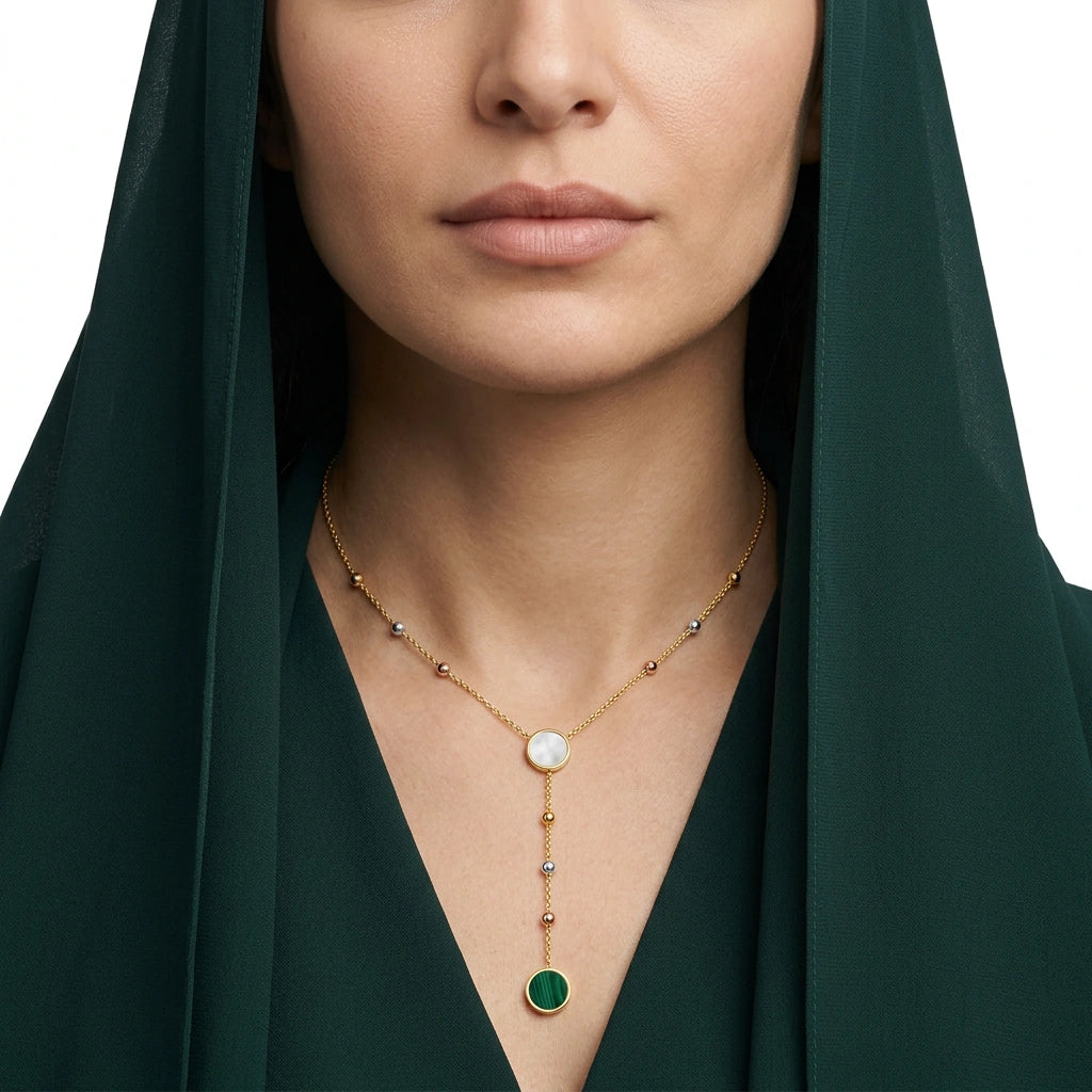 18K Gold Necklace with Circle Long Chain