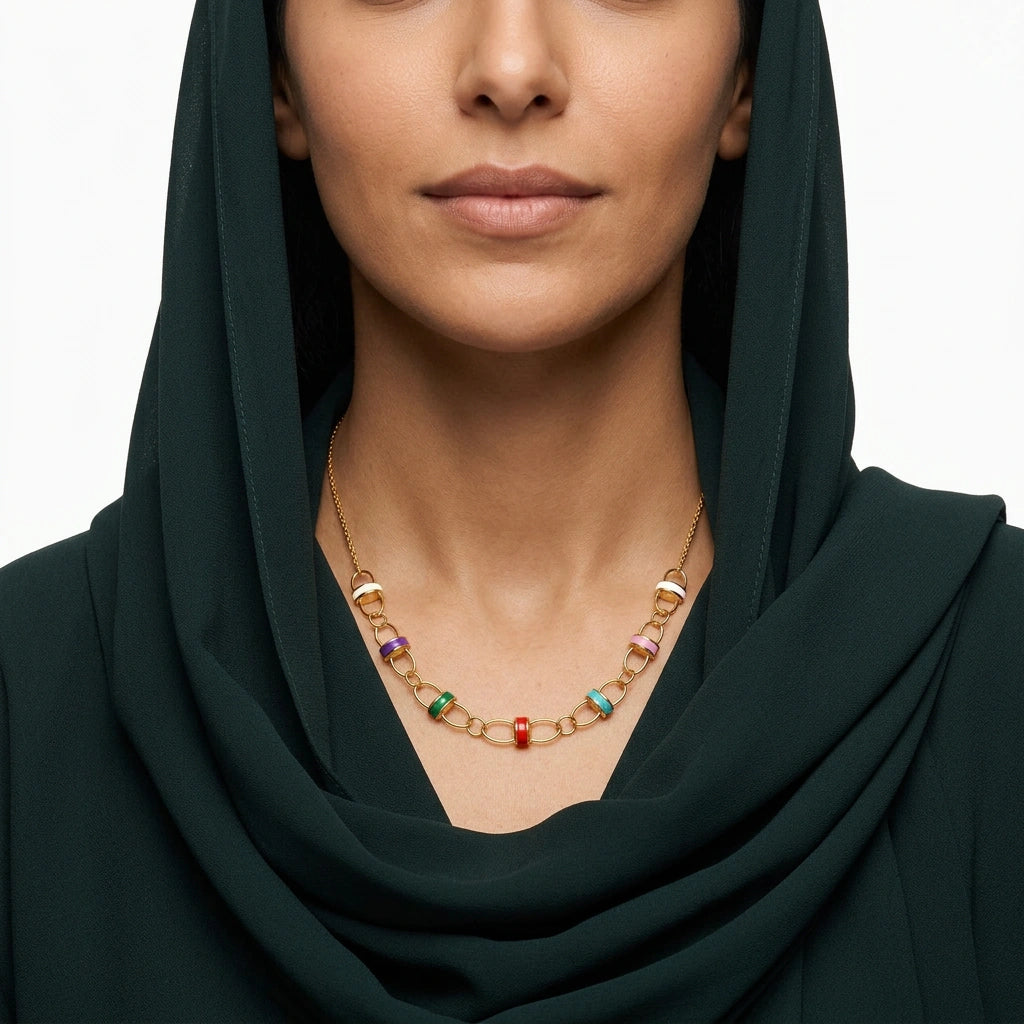 عقد ذهب عيار 18 بتصميم دوائر متقابلة