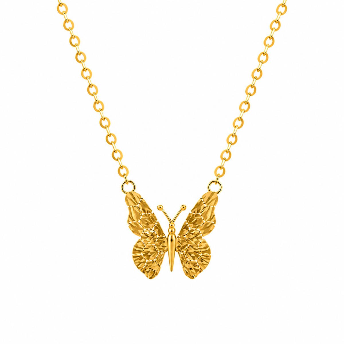 21K Gold Necklace with Butterfly Pendant Design