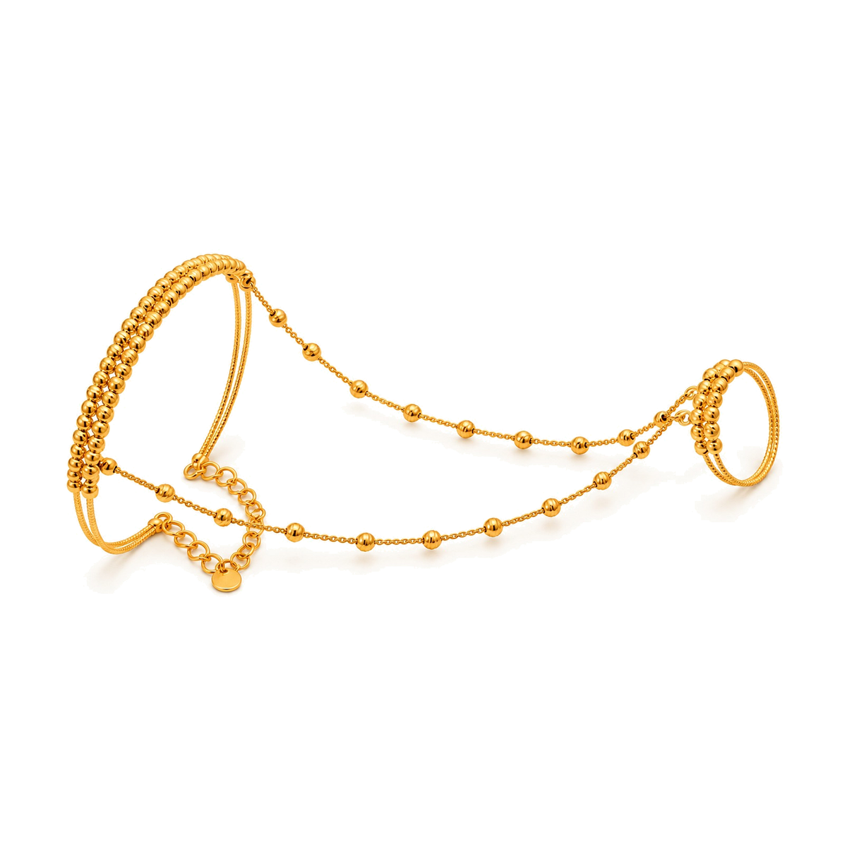 21K Gold Palm with Triple-Row Beaded Bangle and Ring