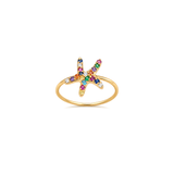 18K Gold Ring with Star Design In Colorful