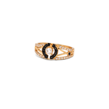 18K Gold Ring with Paved Dark Oval Stone Design
