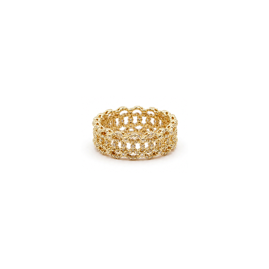 18K Gold Ring with Pearl Beads Twisted Design