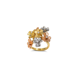 18K Gold Ring with Rose Bouquet Design and Gemstones