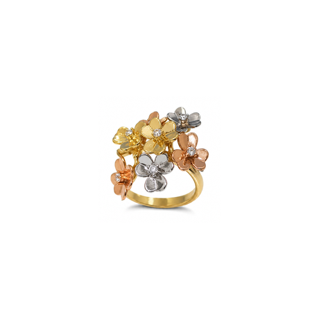 18K Gold Ring with Rose Bouquet Design and Gemstones