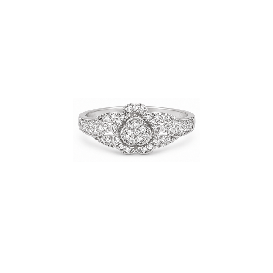 18K White Gold Ring with Shining Gemstones Design