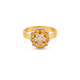 18K Gold Ring with Flower Shining Gemstones Design