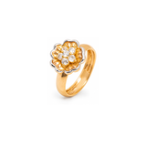 18K Gold Ring with Flower Shining Gemstones Design
