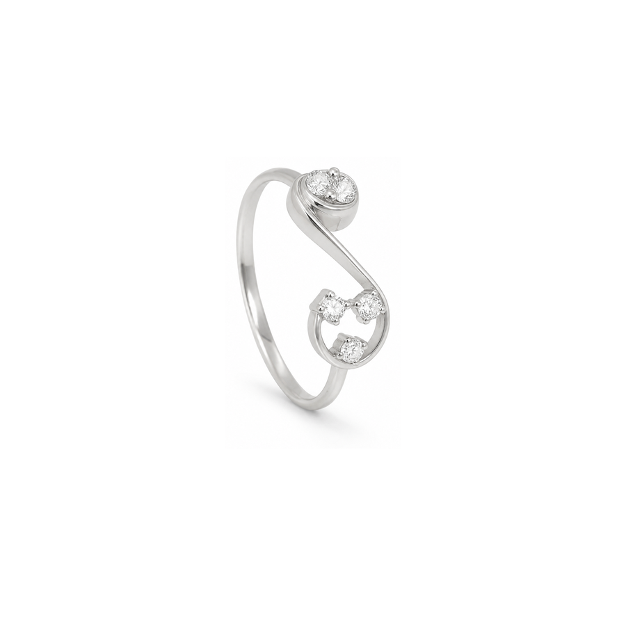 18K White Gold Ring with Open Band and Paved Sparkling Stones Design