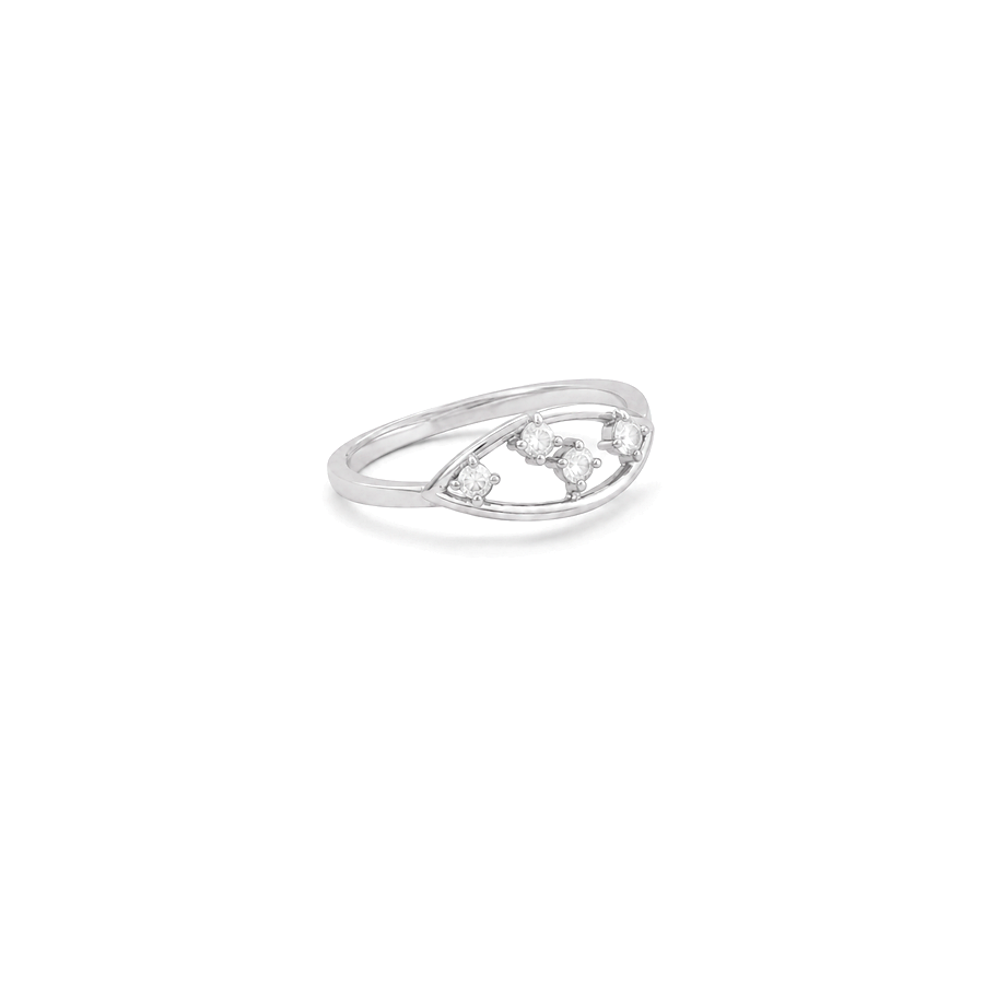 18K White Gold Ring with Open Shining Gemstones Design