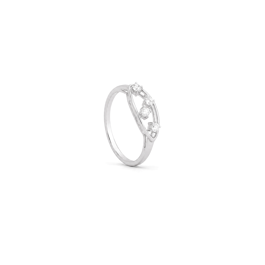 18K White Gold Ring with Open Shining Gemstones Design
