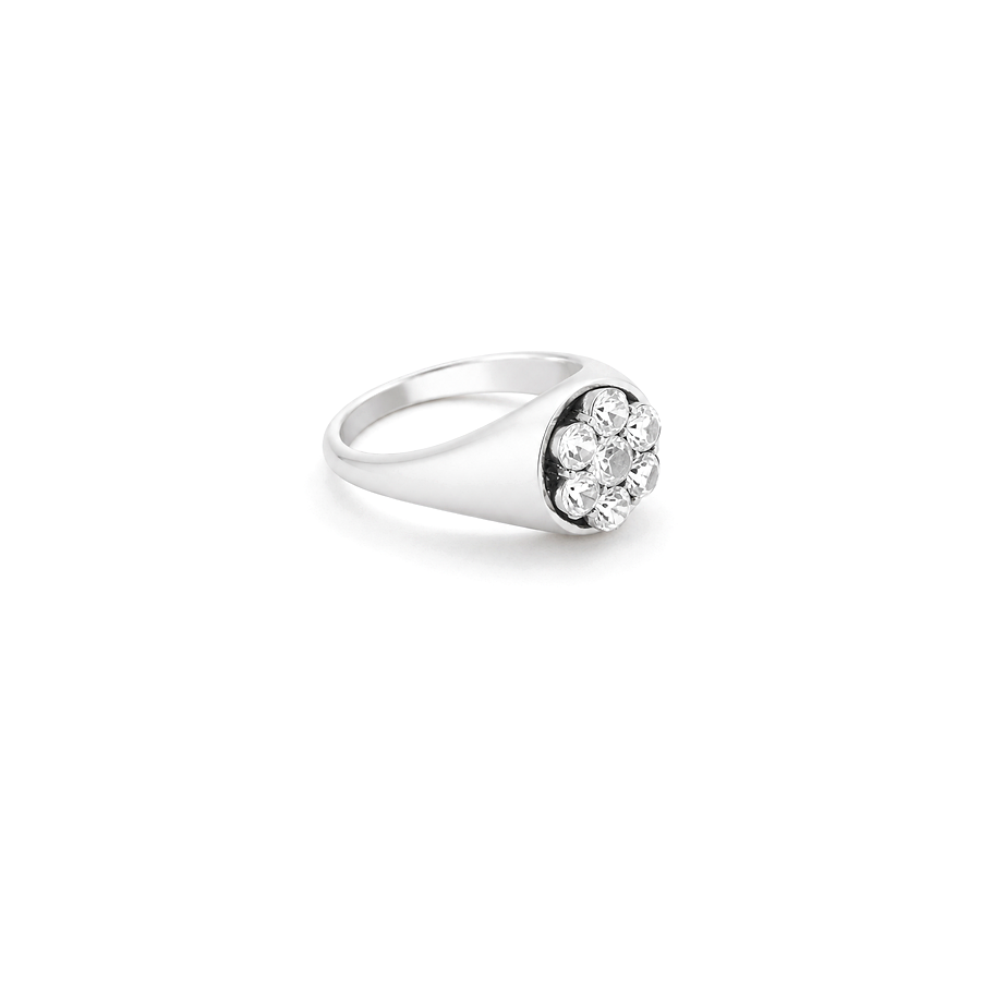 18K White Gold Ring with Shining Gemstones Floral Design