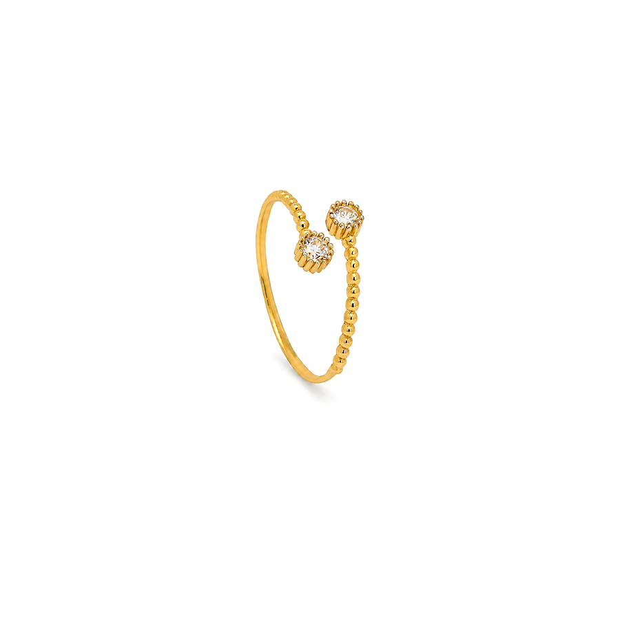 18K Gold Ring with Open Shining Gemstones On Both Ends Design