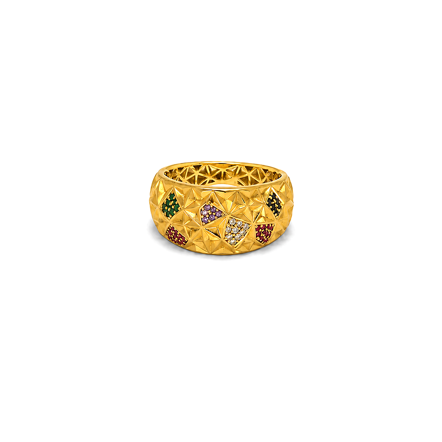 18K Gold Ring with Ornate Gemstones Design In Colorful