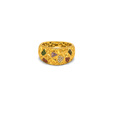 18K Gold Ring with Ornate Gemstones Design In Colorful