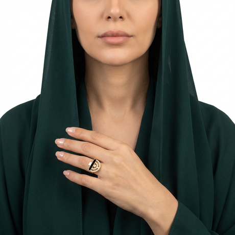 خاتم ذهب نصف دائرة - اسود