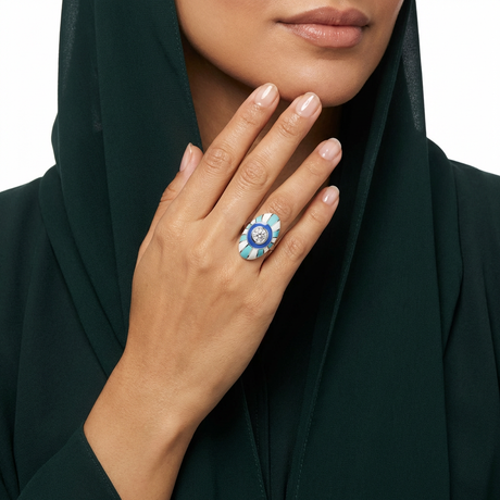 خاتم ذهب عيار 18 بدرجات ألوان زرقاء