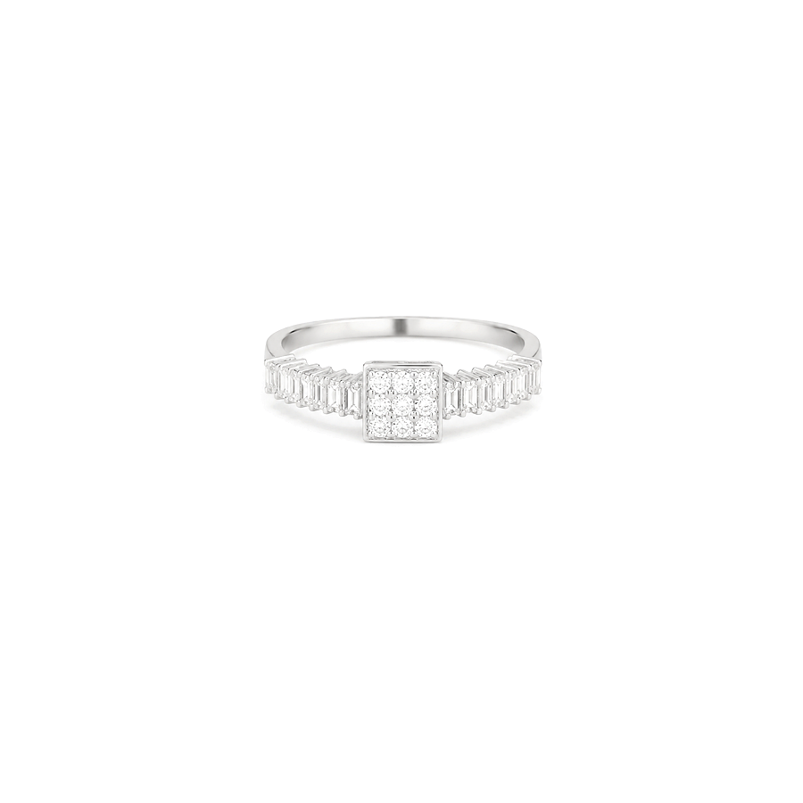 18K White Gold Ring with Shiny Square Stone Design