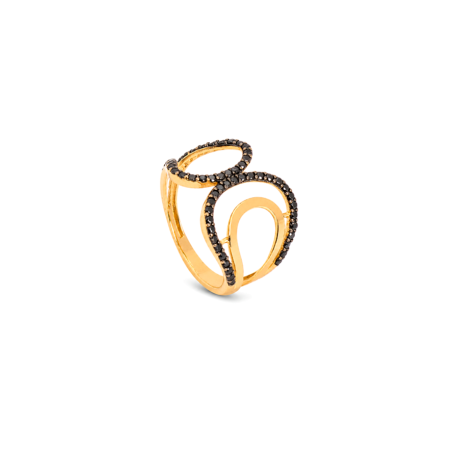 18K Gold Ring with Black Enamel Band Design