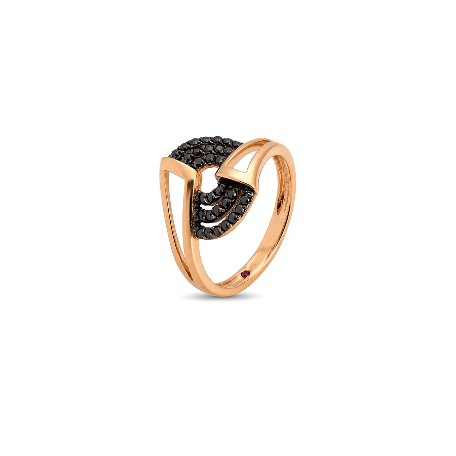 18K Gold Ring with Black Stone Design