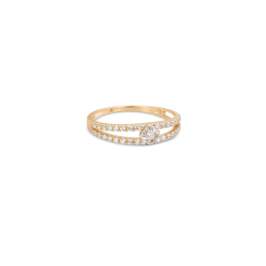 18K Gold Ring with Double Rows Flower Stone Design