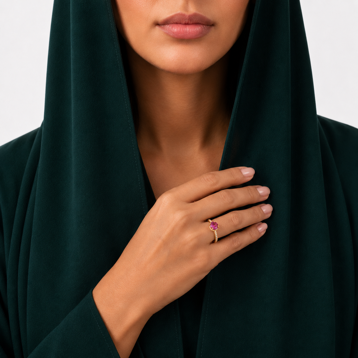 خاتم ذهب عيار 18 بتصميم فص ملون كبير