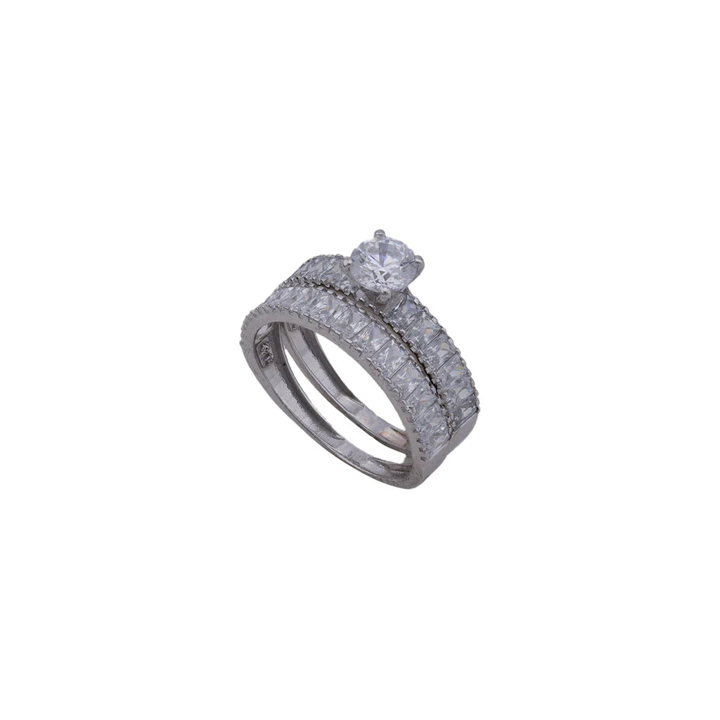 18K Gold Tunes Ring with Two Layer Design and Shiny Stones