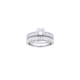 18K White Gold Ring with Twins Two Layer Shiny Stones Design