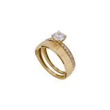 18K Gold Tunes Ring with Two Layer Design and Large Shiny Stone
