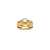 18K Gold Ring with Twins Two Layer Large Shiny Stone Design