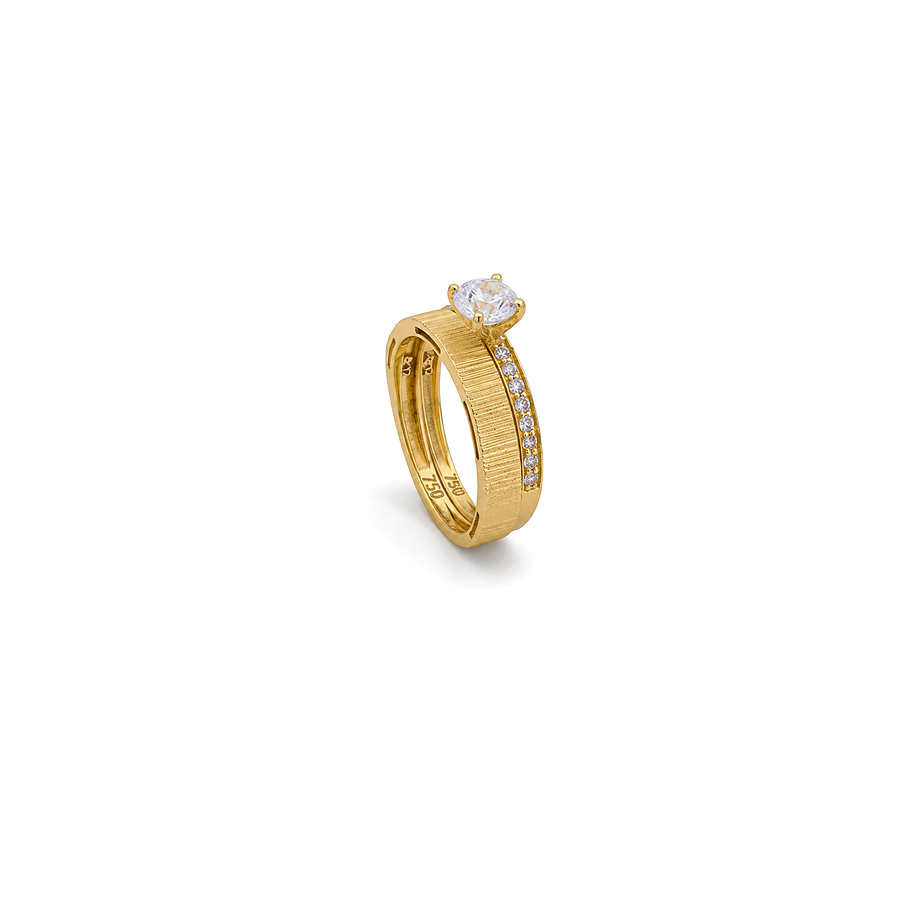 18K Gold Ring with Twins Double Shiny Stone Design