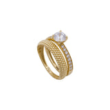 18K Gold Tunes Ring with Two Layer Paved Design