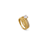 18K Gold Ring with Twins Two Layer Paved Design