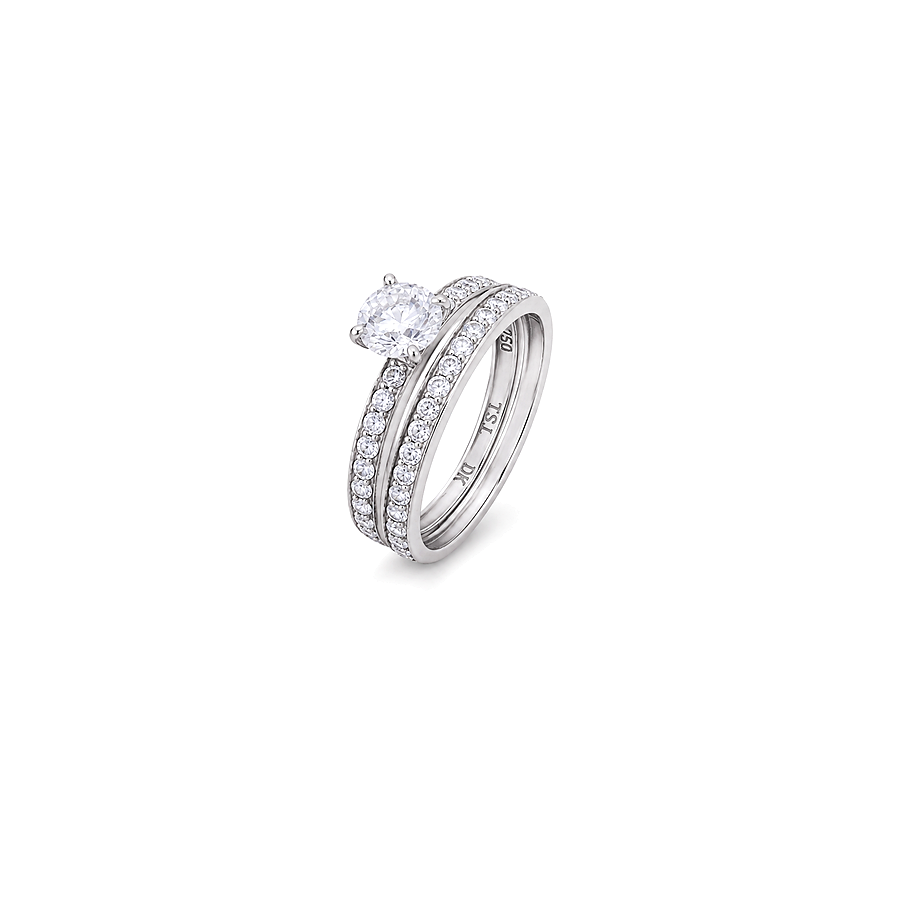 18K White Gold Ring with Twins Large Shiny Center Stone Design