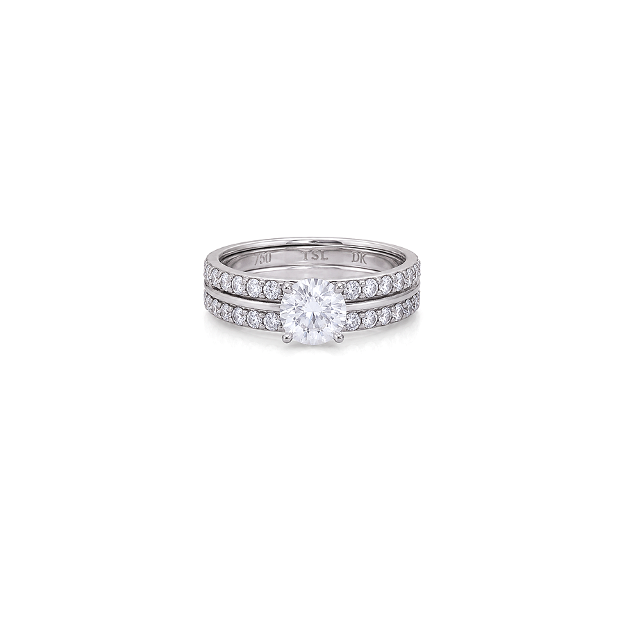 18K White Gold Ring with Twins Large Shiny Center Stone Design