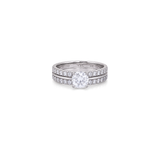 18K White Gold Ring with Twins Large Shiny Center Stone Design